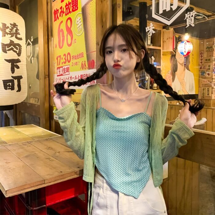 レッドサマートライアングルスカーフ 格子柄ニット薄手カーディガンジャケット 夏物 シルク クレセントシティ57448522532