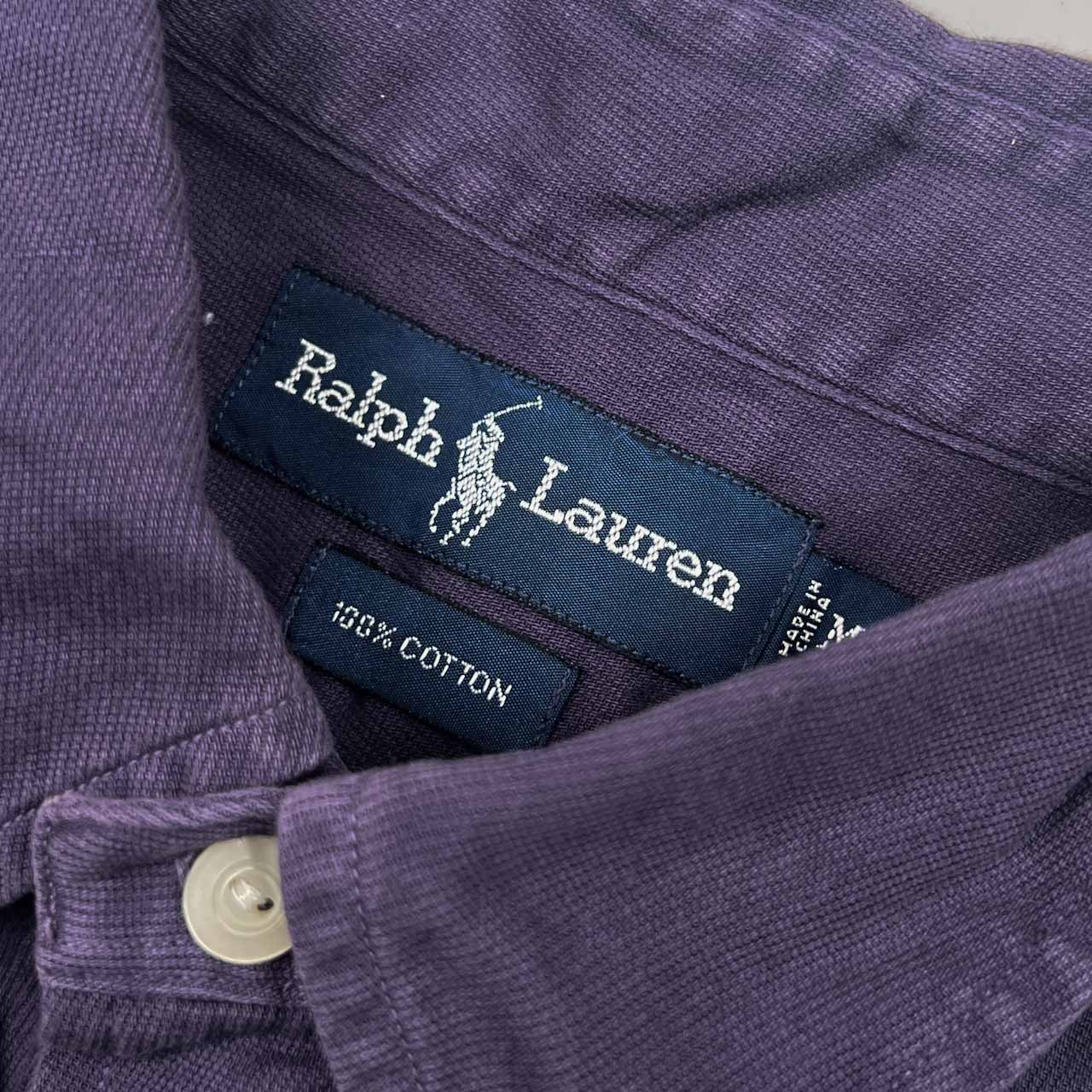 90s Ralph Lauren ラルフローレン ハーフボタン BD ボタンダウン ピケ 半袖シャツ M/くすみパープル系 メンズ ビンテージ