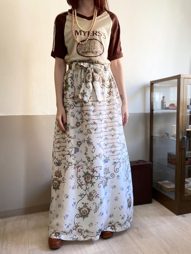1970s Floral Stitch Print Long Skirt