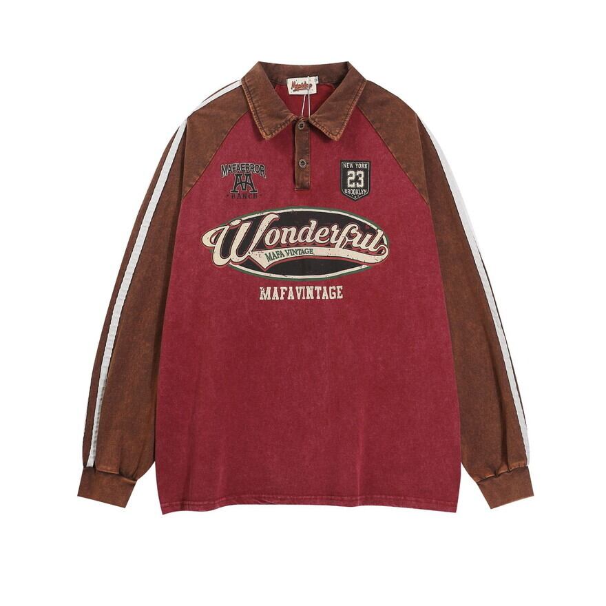 サブカル 服 地雷系 通販 アメカジ 長袖 ポロシャツ ヴィンテージ カレッジスタイル レトロ コーデュロイ 春夏服