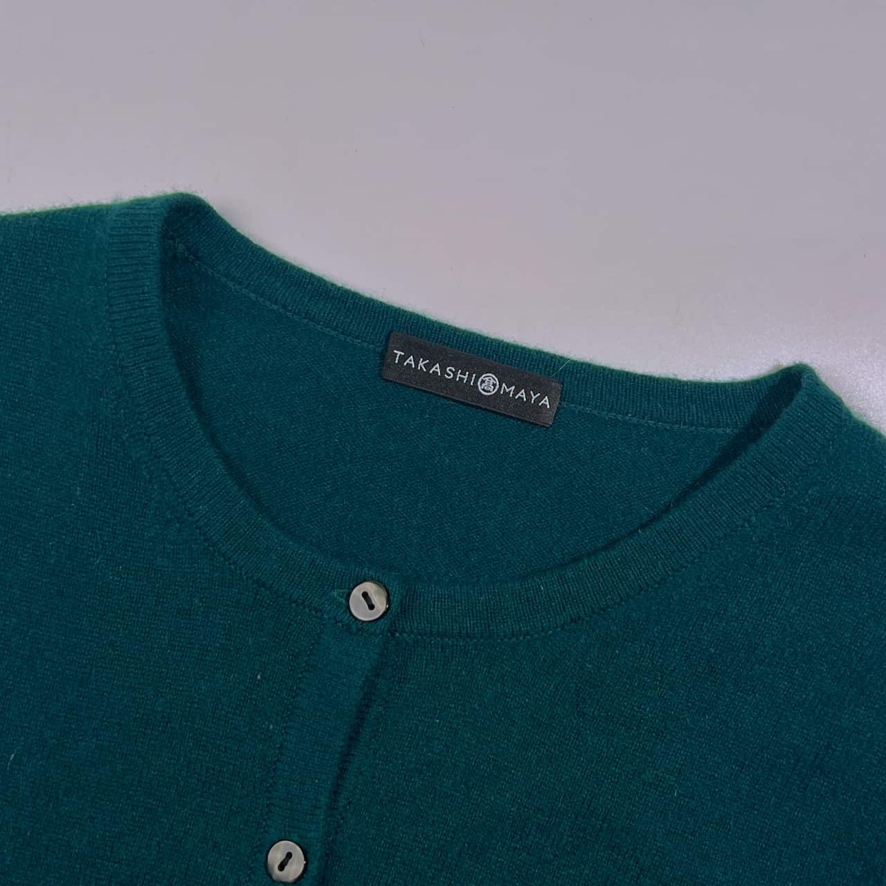 カシミヤ100% TAKASHIMAYA タカシマヤ ニット カーディガン LL/フォレストグリーン レディース