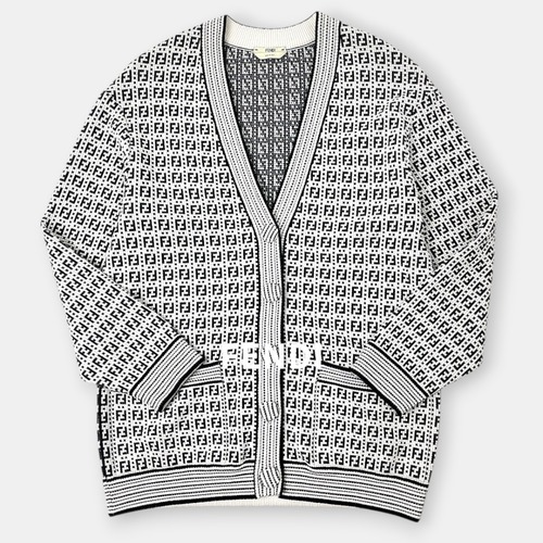 希少 FENDI 21SS フェンディ ズッカ柄 カーディガン 36 総柄レディース 春 秋 高級 白 黒 S / J&NREUSE レディース トップス