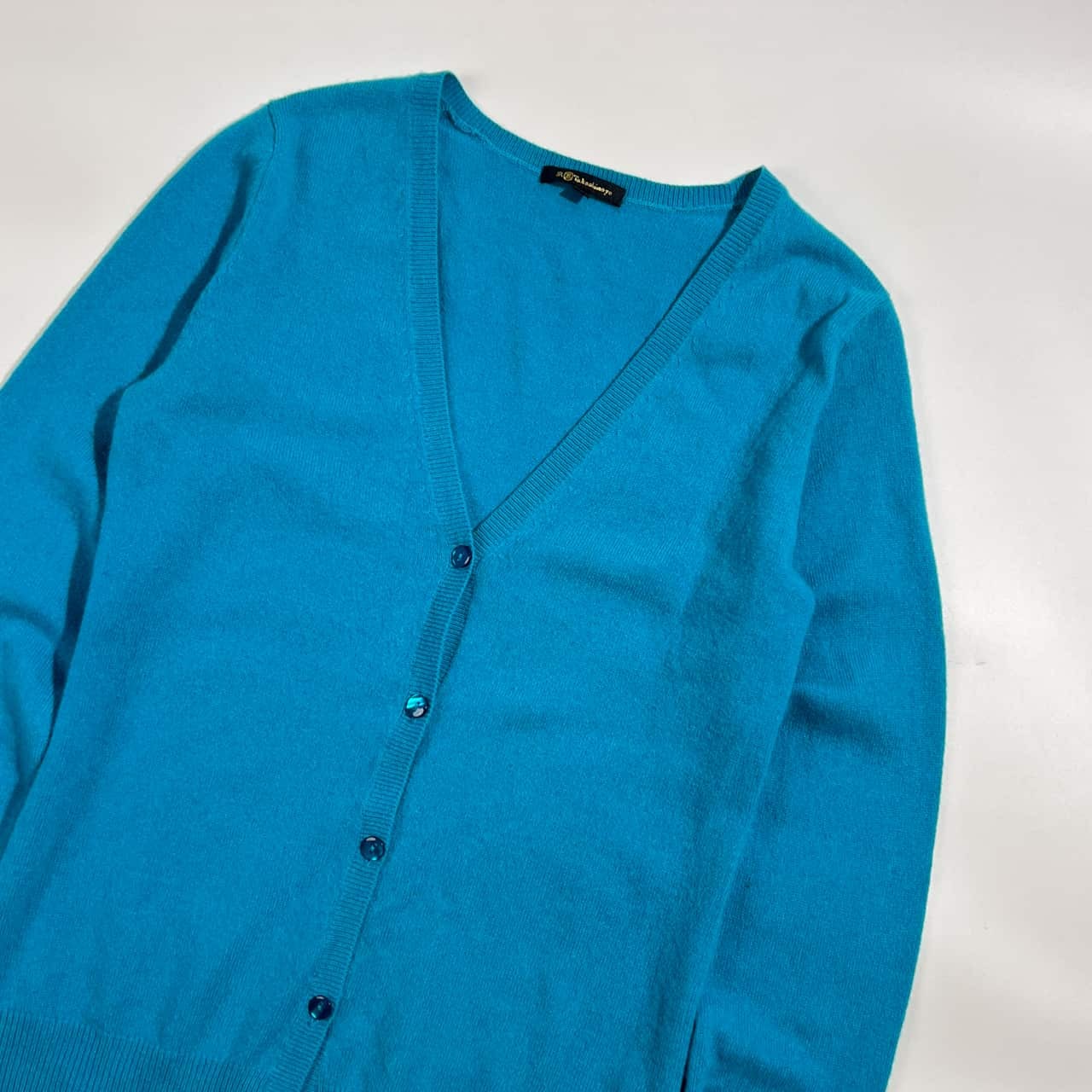 カシミヤ100% JR Takashimaya タカシマヤ Vネック ニット カーディガン M/ブルー系 レディース