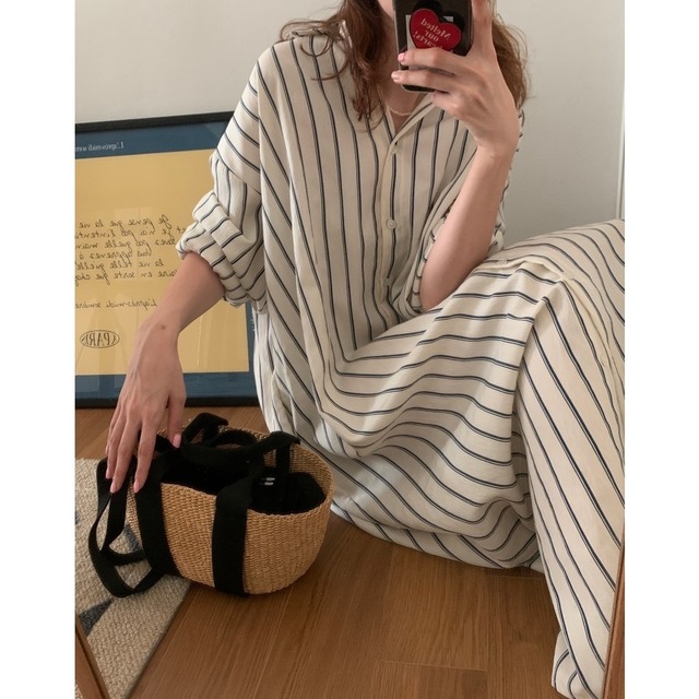 striped loose shirt one-piece
