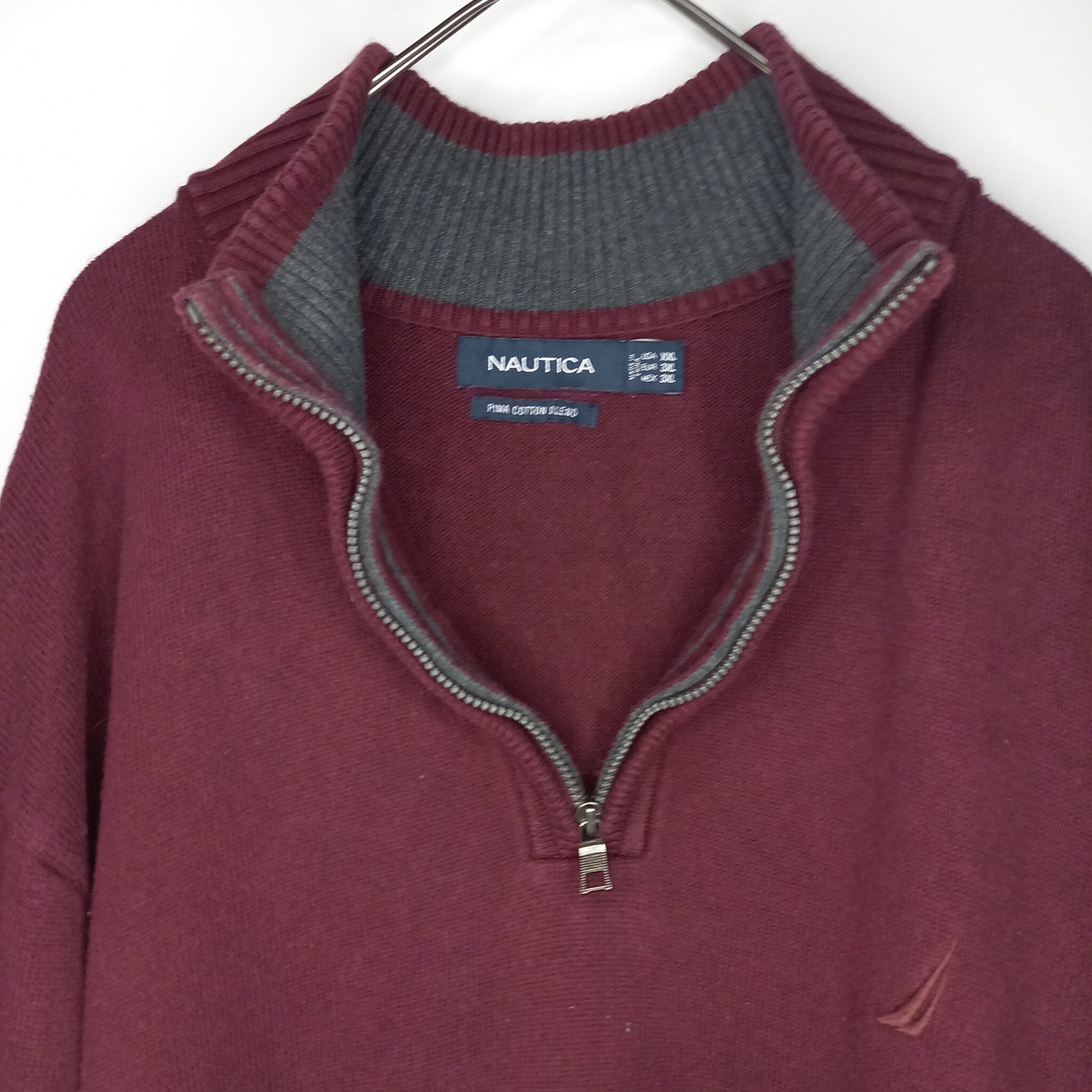 ノーティカ　ハーフジップ　コットンニット　セーター　ピマ　オーバーサイズ　刺繍