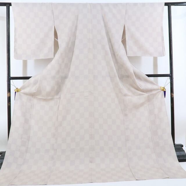 新品 絽 夏着物“モダン格子”仕付け糸付 正絹 トールサイズ 小紋 1665