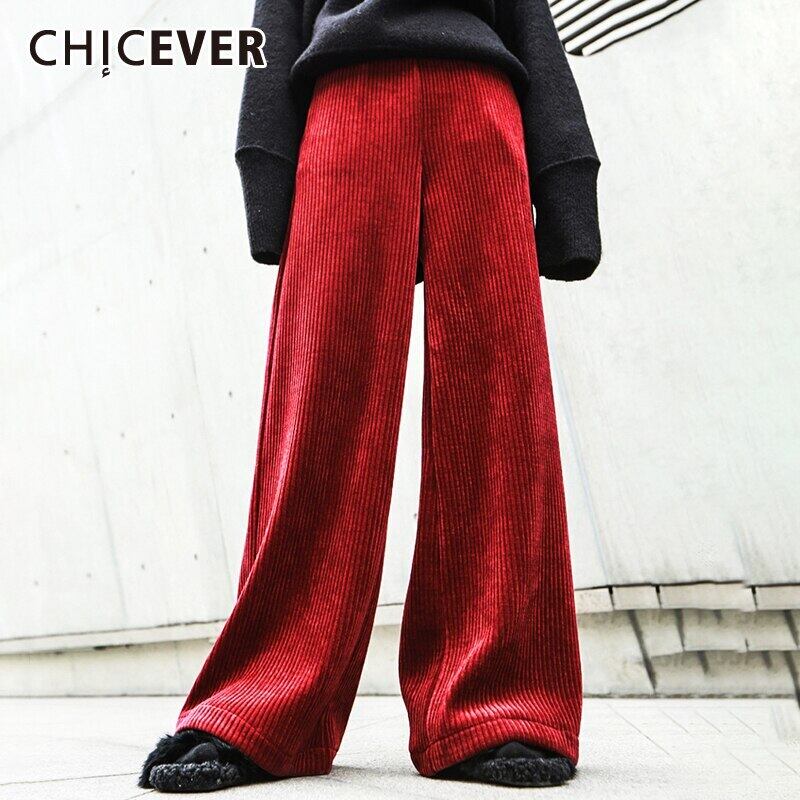 CHICEVERPlusベルベットウィンターパンツレディースエラスティックミディウエストシックワイドレッグパンツ2020服 伸縮 冬物 ワイドパンツ 6base513228627140