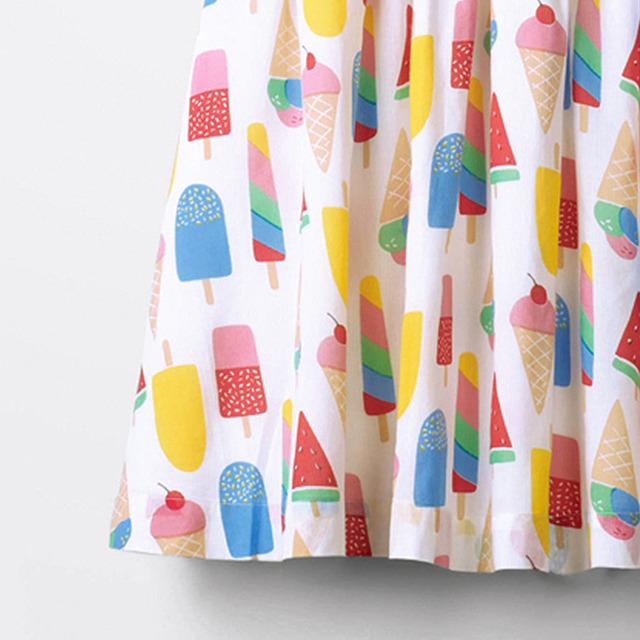 ノースリーブ　ワンピース　ドット　しずく　キャミソール型　総柄　カラフル　スイーツ　アイスクリーム柄