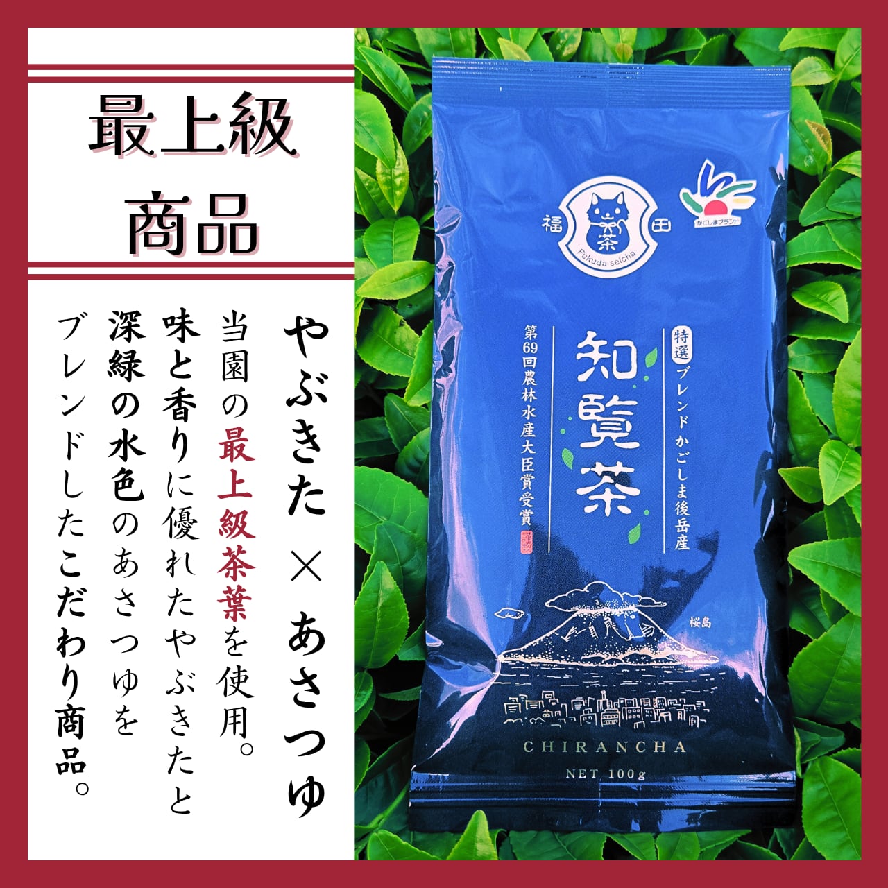 【寿 様】専用・青360ｇ/茶300ｇ≪フォロー割特価≫ 新茶】【単品】かごしま後岳産知覧茶 特選ブレンド 100g入り | 福田