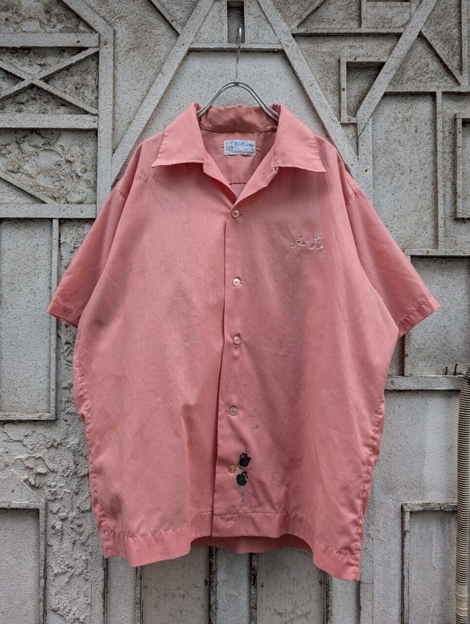 "HILTON" vintage open collar shirt / made in USA
