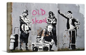 バンクシー「オールド スクール/Old Skool」展示用フック付きキャンバスジークレ