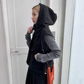 Wzipフリースフーディーvest/ブラック