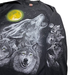 Wolf & Moon print long sleeves tee