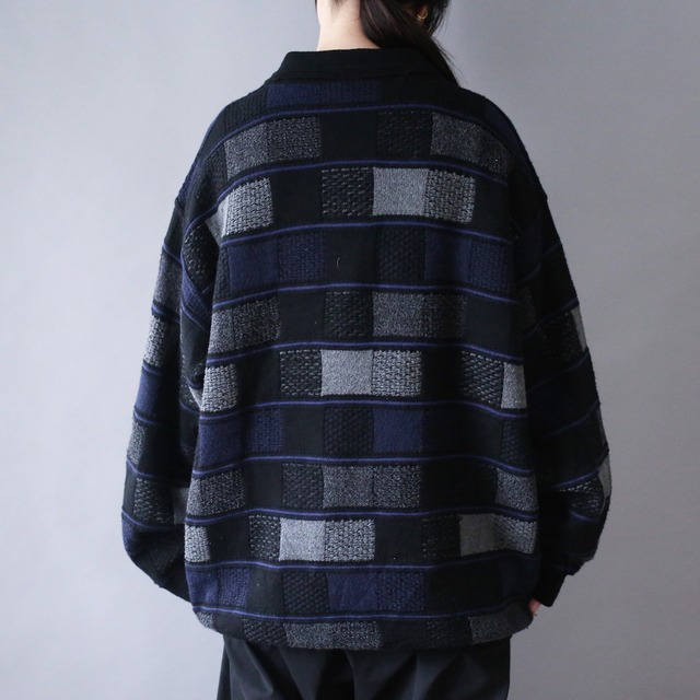 good coloring block pattern half button knit pullover