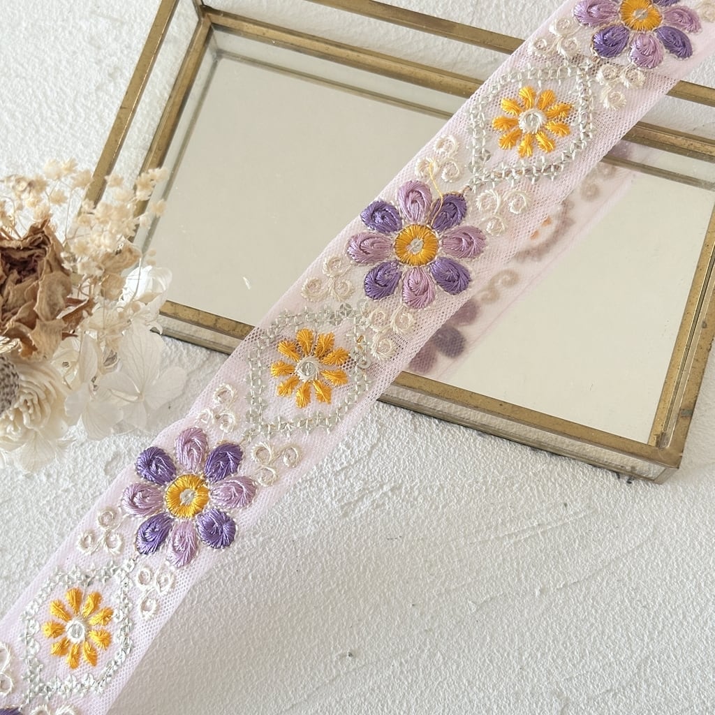 ピュアリー [オレンジパープル]インド刺繍リボン 3634 | インド刺繍