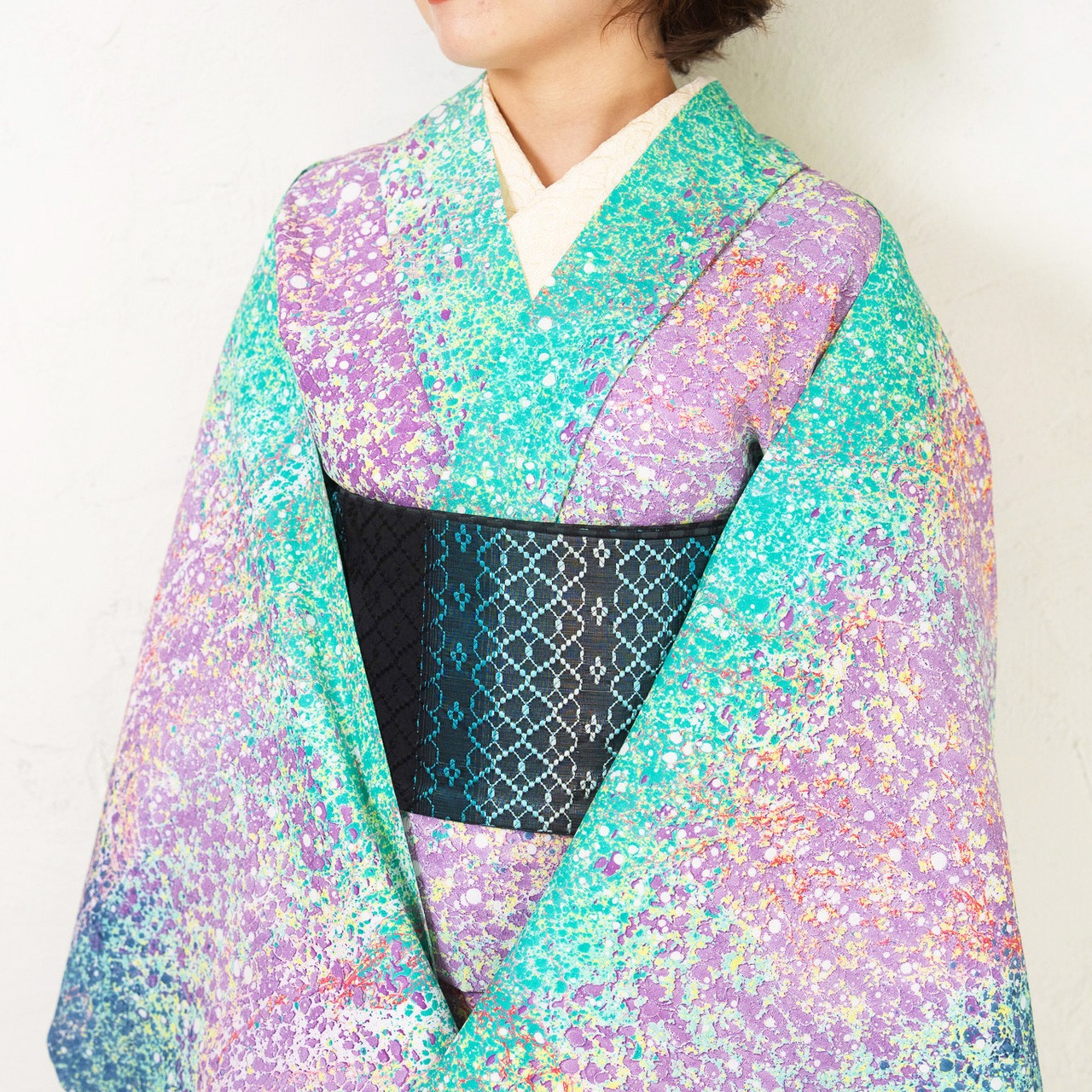 「星降る庭と月の影」ドット柄〜洗えるきもの（シルジェリー）〜