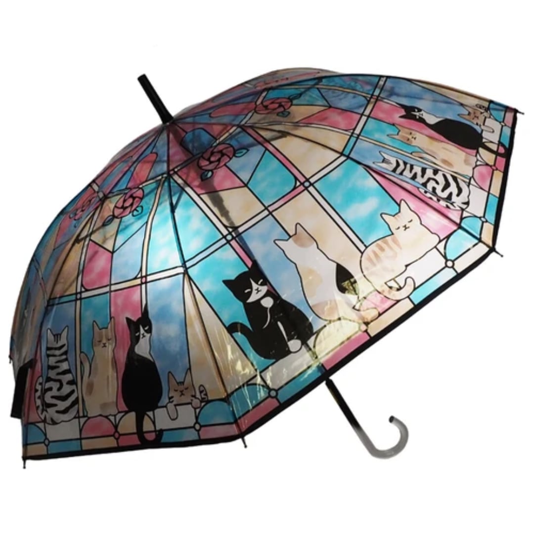 ☆傘｜猫柄｜ 猫雑貨 猫モチーフ ハチワレ猫 猫柄 猫グッズ かさ かわいい傘  プレゼント  贈り物 ステンドグラス風