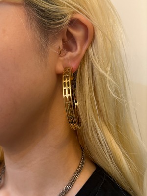 LOEWE / vintage hexagon stone design gold earring.(o)