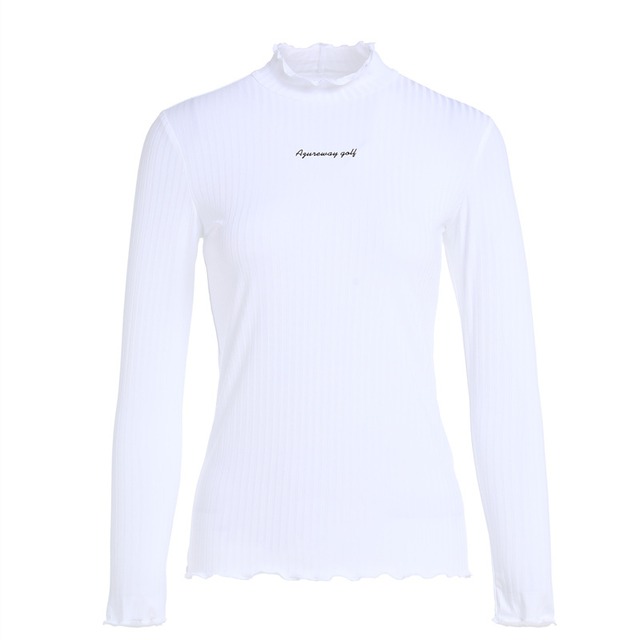 ハイネック　長袖トップス　リブ