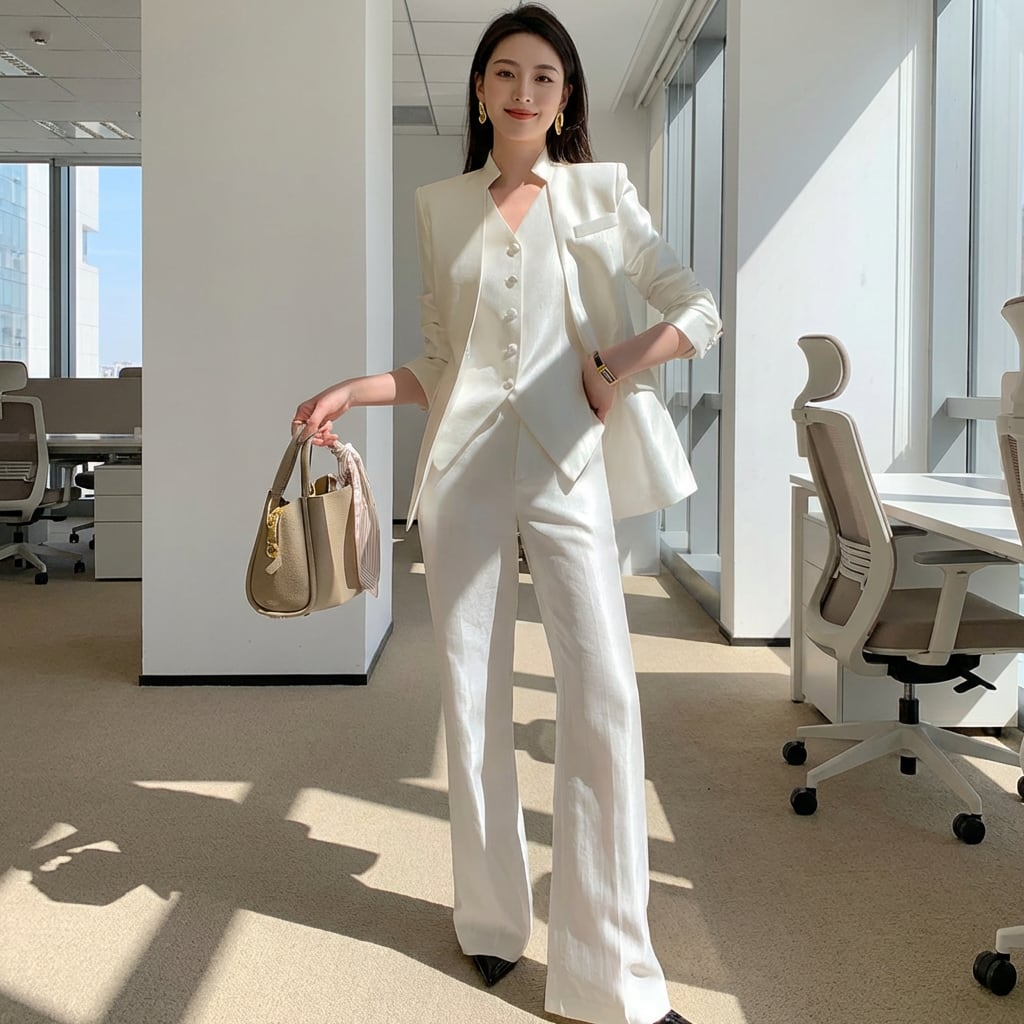 テーラードジャケット&ワイドレッグパンツスーツwithベスト A0976