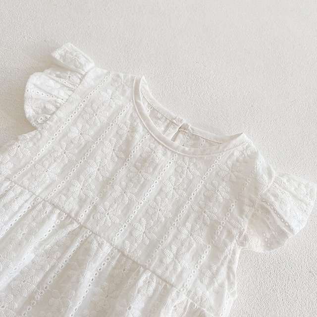 【BABY】フラワーレースフリル袖コットンボディスーツ - 5