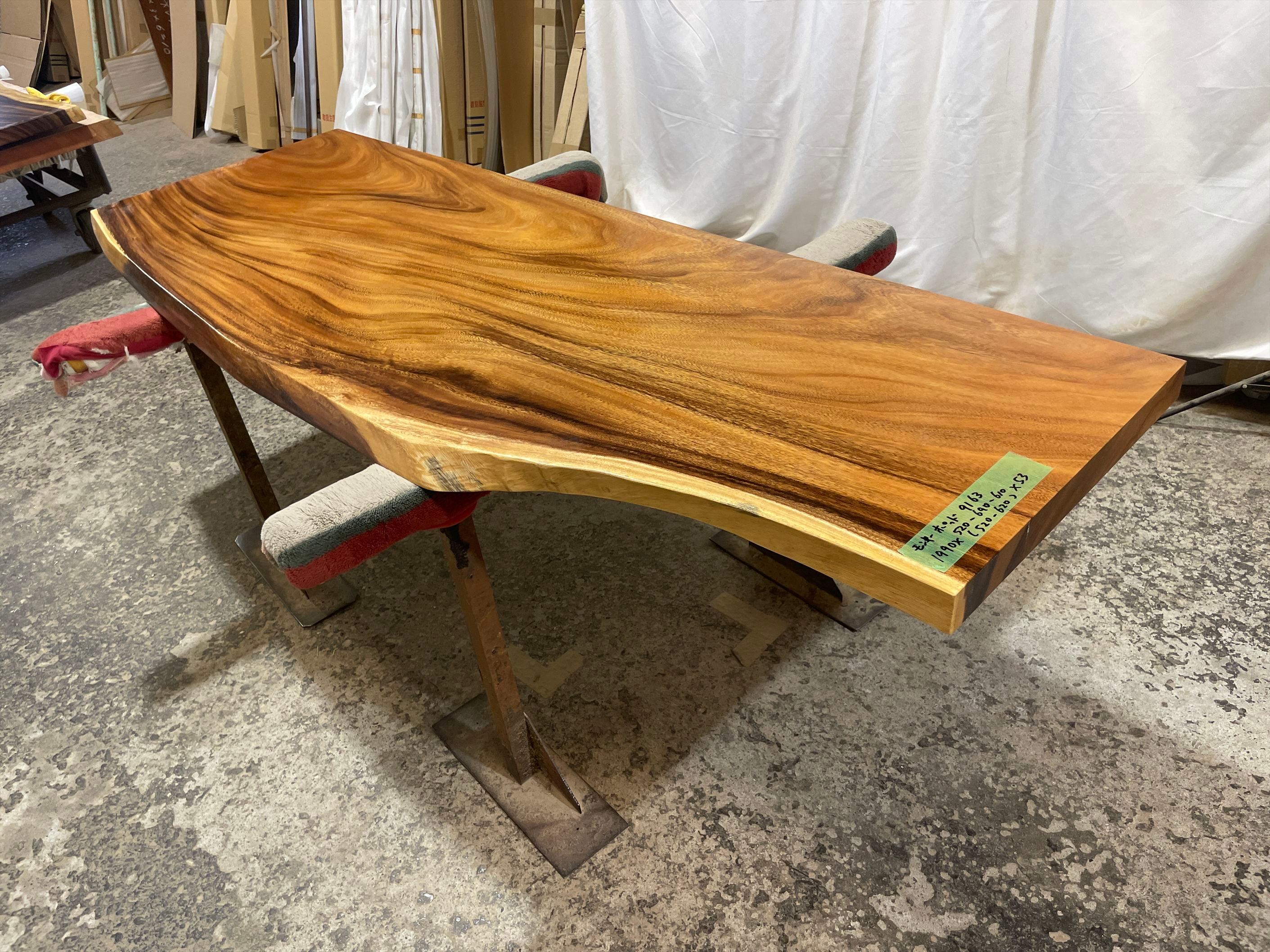 モンキーポッド9163 一枚板無垢 乾燥材 1990x520-690-610x53mm カウンター センターテーブル ダイニングテーブル