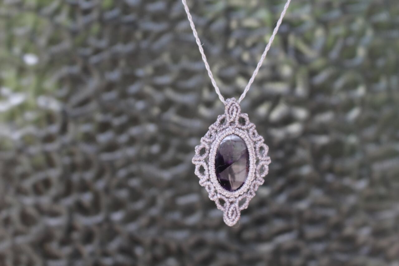 Trapiche amethyst micro macrame design pendant