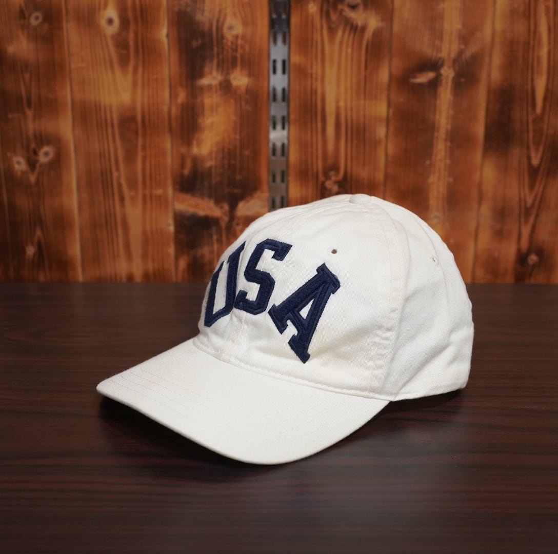 90s ralphlauren USA製 星条旗 キャップ S/fitted ラルフローレン 白