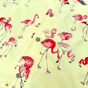 90's FRAMINGO PRINT SILK S/S SHIRT
