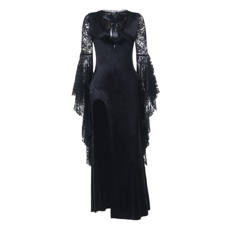 Lace sleeve slit one-piece r0179