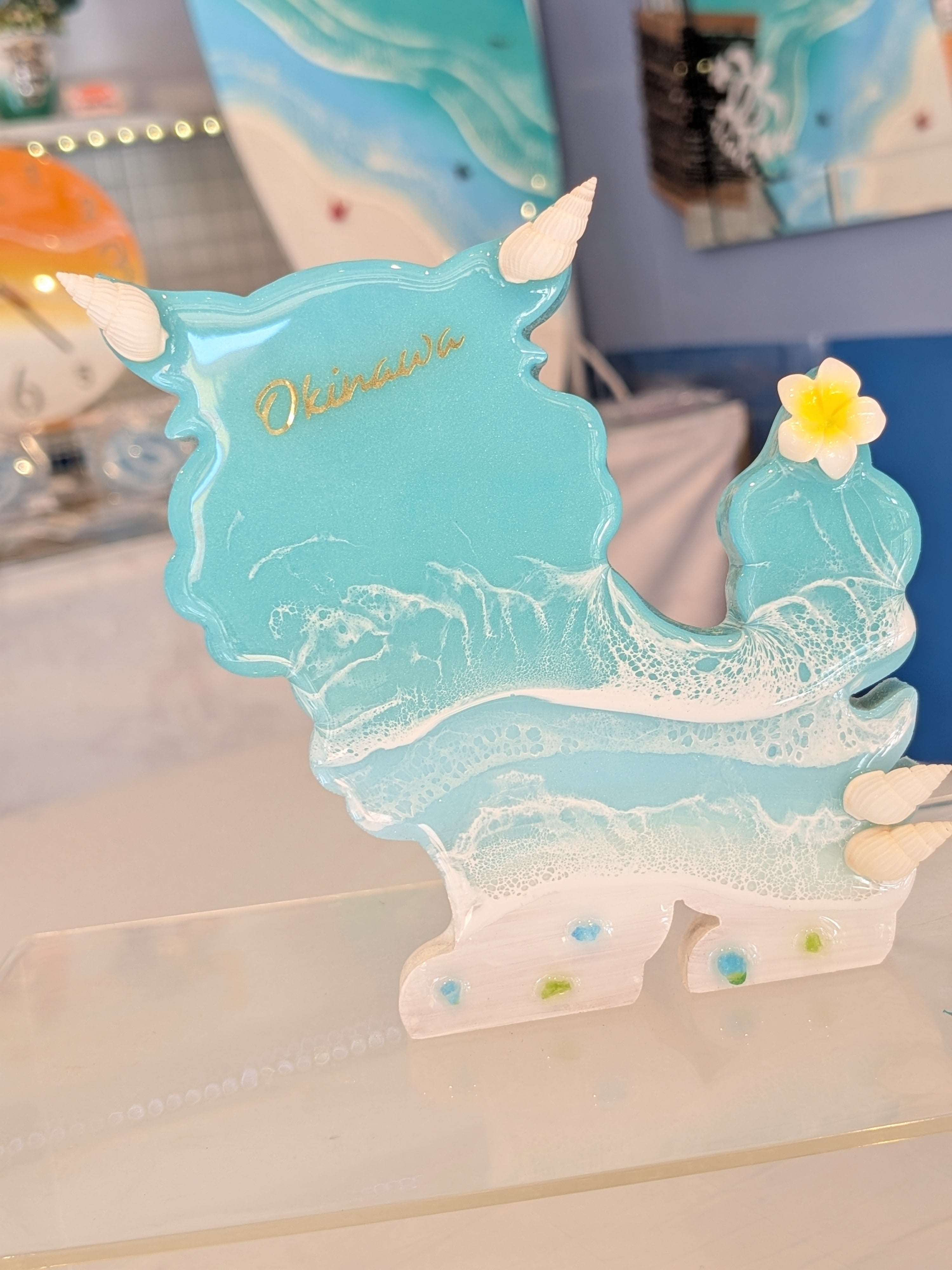 シーサーのオーシャンアート エメラルド×ブルー (メス) レジンアート