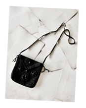 フランス 黒花たちと麻とシルクの闇夜色ポシェット アイリッシュクロッシェ アンティーク