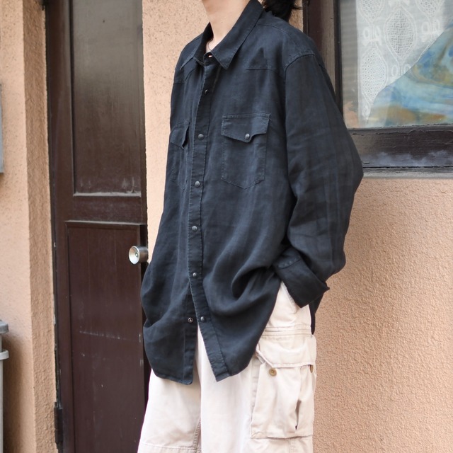 black linen design western shirt