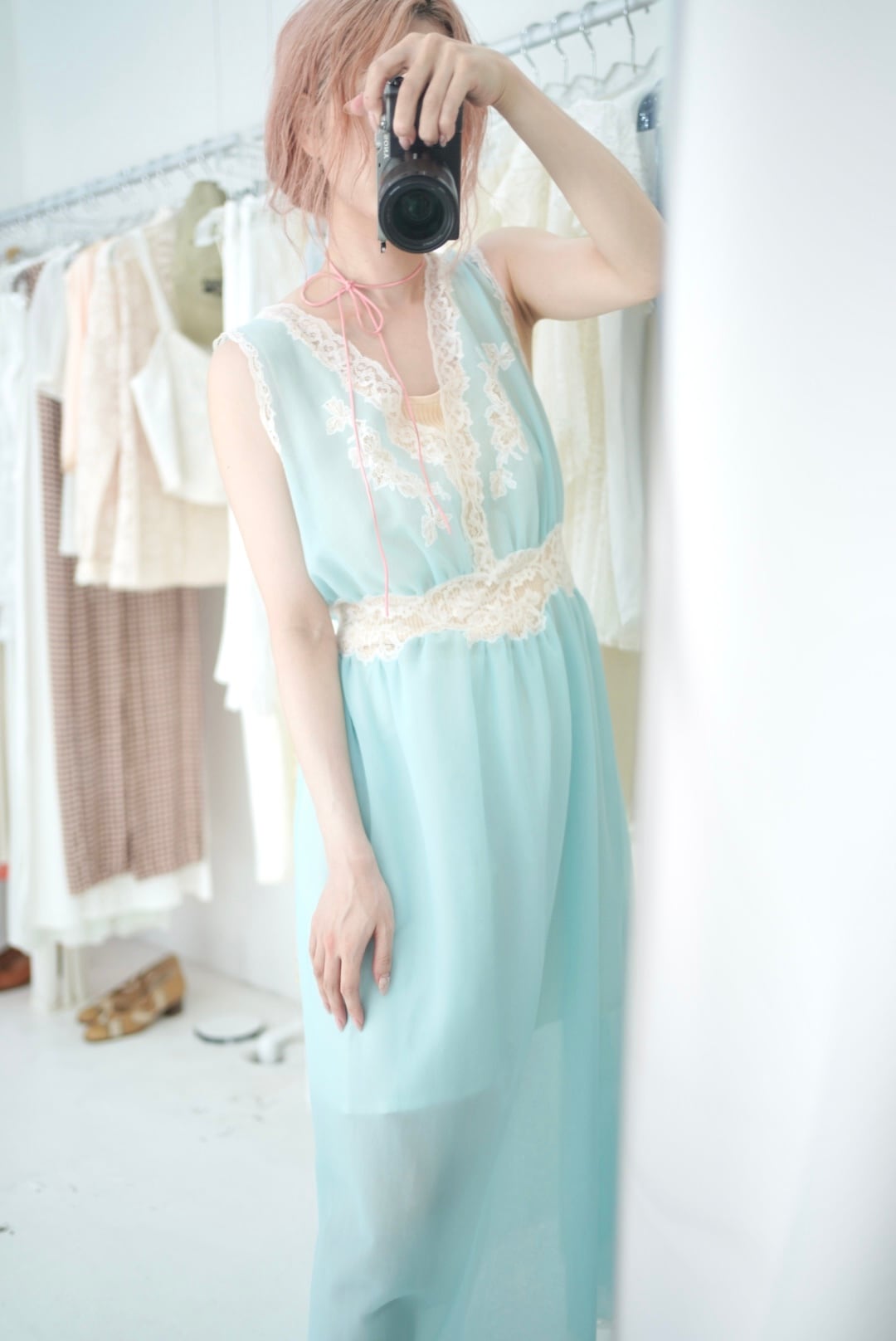 mint blue lace lingerie dress