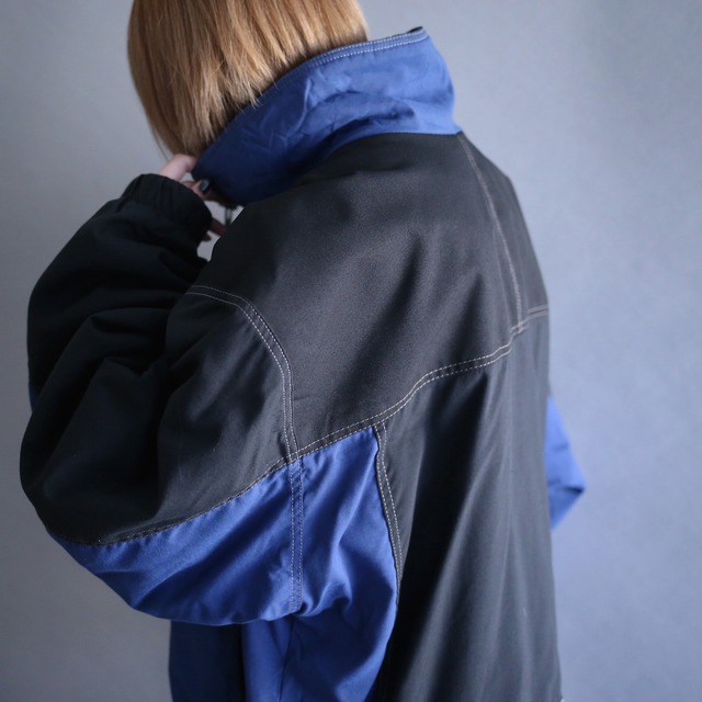 "reversible" bi-color tech design and full pattern fleece design blouson