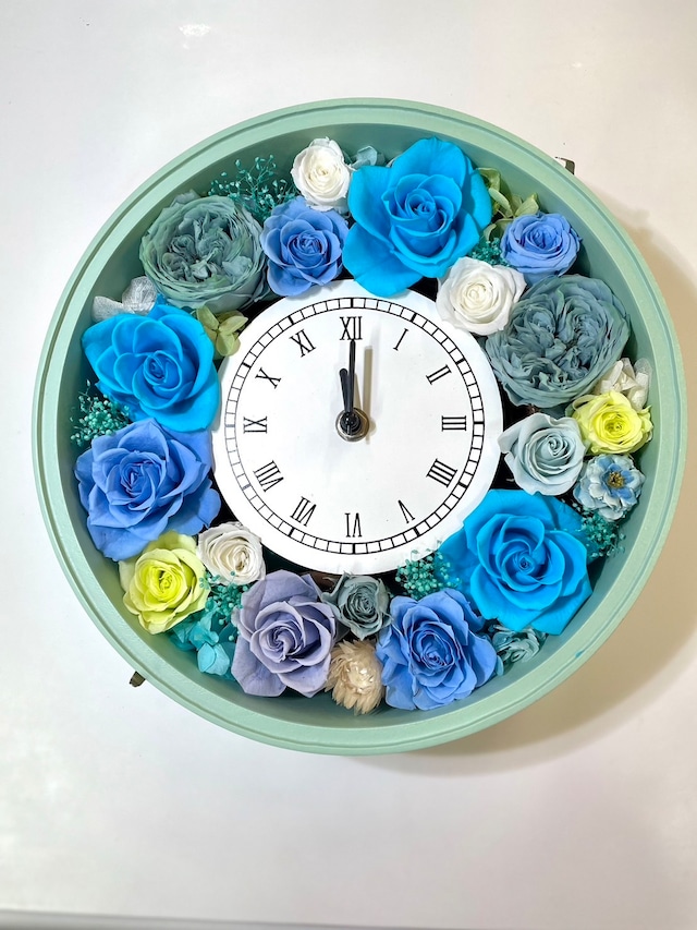 ティファニーカラー　花時計　母の日　結婚祝い　プリザーブドフラワー時計