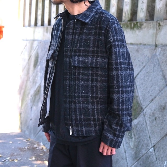 EVAN KINORI(エヴァン キノリ) /Zip Jacket  Wool Tweed  Check-Black/Grey-