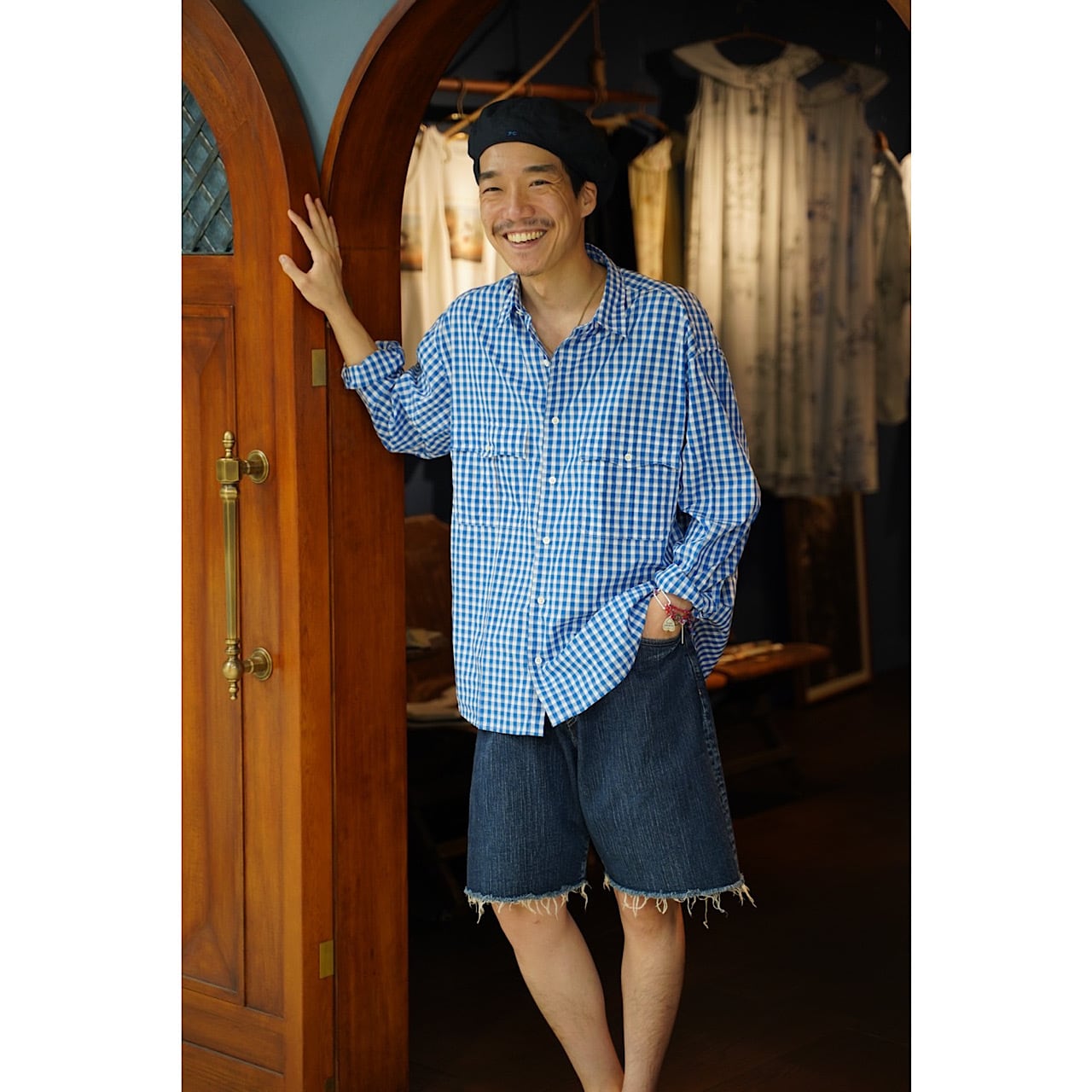 【極美品】ROLL UP GINGHAM CHECK SHIRT 黒 Lサイズ