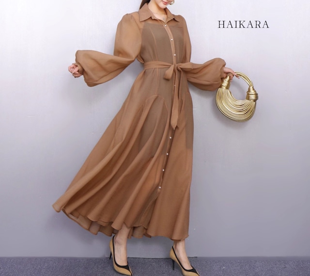 (NEW) Sheer Long Shirt Dress with Tie Belt (NEW) Sheer Long Shirt Dress with Tie Belt