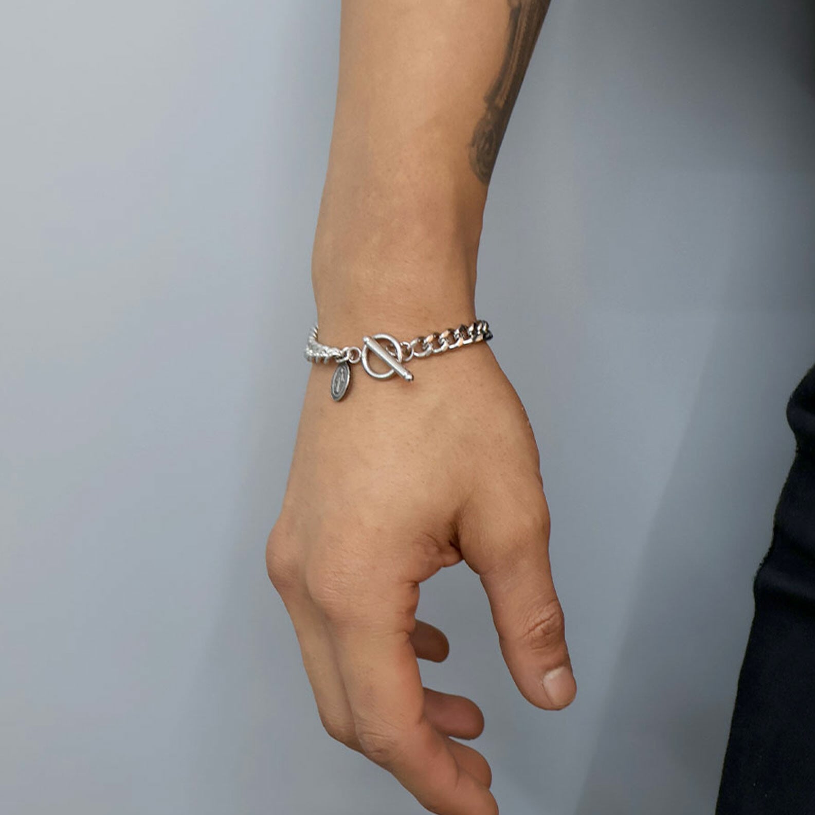 【SELECT】unisex サージカルステンレス 316L マンテル　オーバルコイン　チェーンブレスレット　金属アレルギー対応