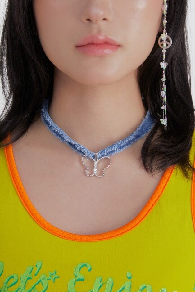 ☆IVE レイ 着用！！【EIREVE】DENIM MULTI CHOKER_BUTTERFLY | もごつ
