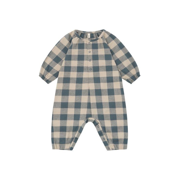 organic zoo / Fog Blue Gingham Onesie / 3-6M・6-12M
