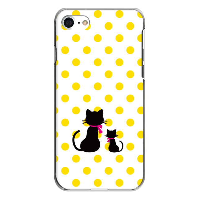 iPhone対応 スマホ ハードケース クリア 親子猫ドット-イエロー 猫 足跡 【iPhone17 / iPhone16e / AQUOS / Xperia  他 iPhone / Android ほぼ全機種対応】 |dotoa104