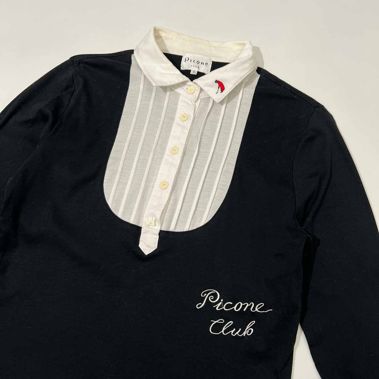 PICONE CLUB ピッコーネ タック 長袖シャツ ポロシャツ 1 /ブラック×ホワイト/レディース