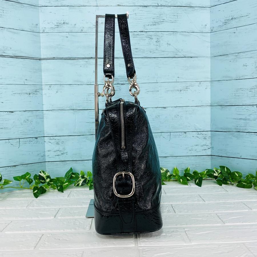 セリーヌ クラック加工ショルダーバッグ エナメル 黒 A4サイズ収納可能