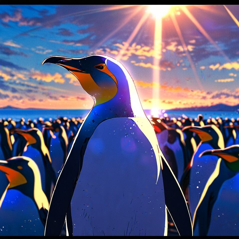 静かに空を見上げるペンギン【AIイラスト】（20枚セット