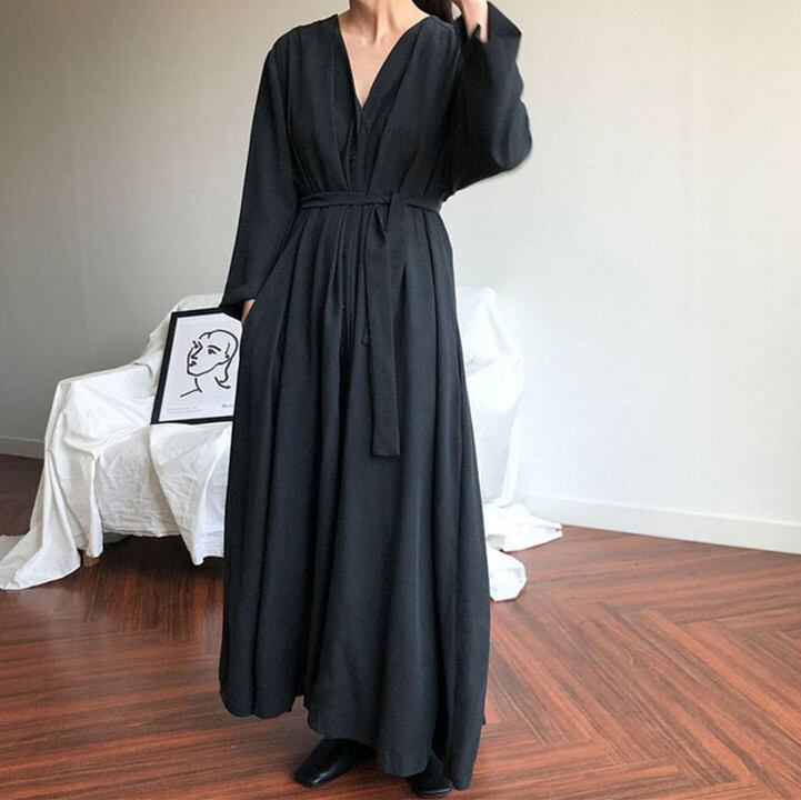 ワンピース ロングワンピ 2022年新作 レディース Vネック 体型カバー おしゃれ 韓国風