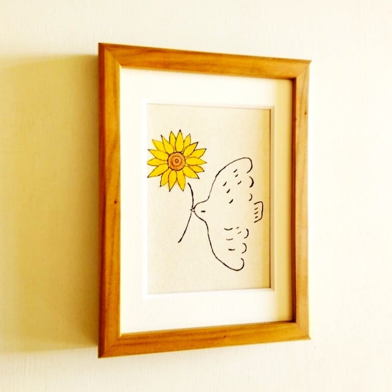 向日葵 原画 ※木製額縁入り(2Lサイズ）花の絵・イラスト・インテリア