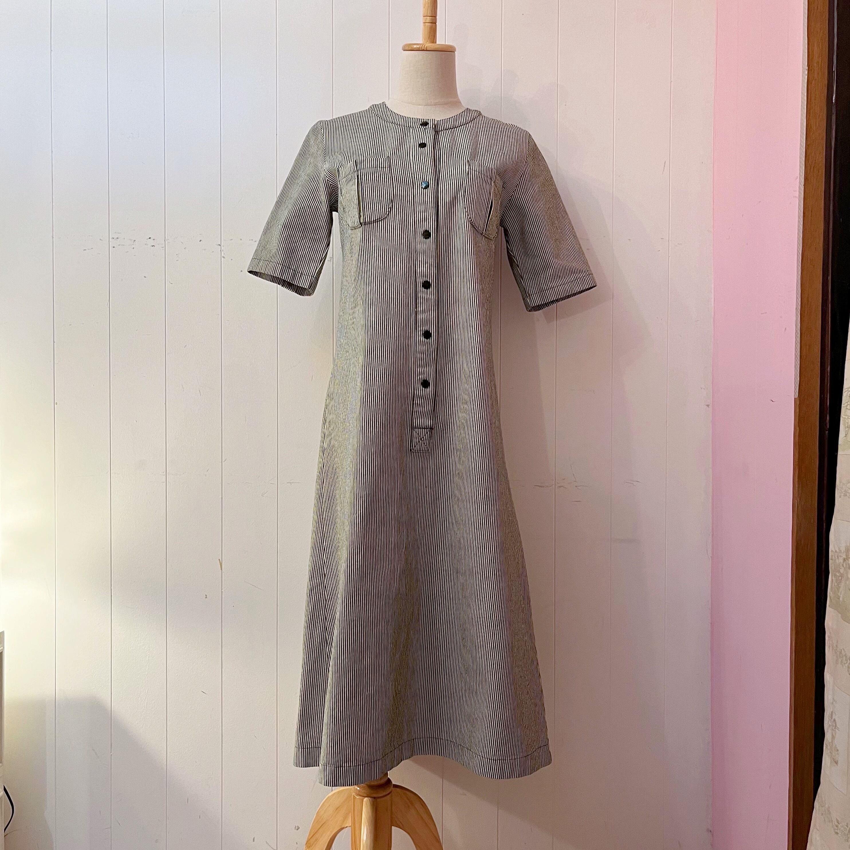 hickory stripe snap button one-piece