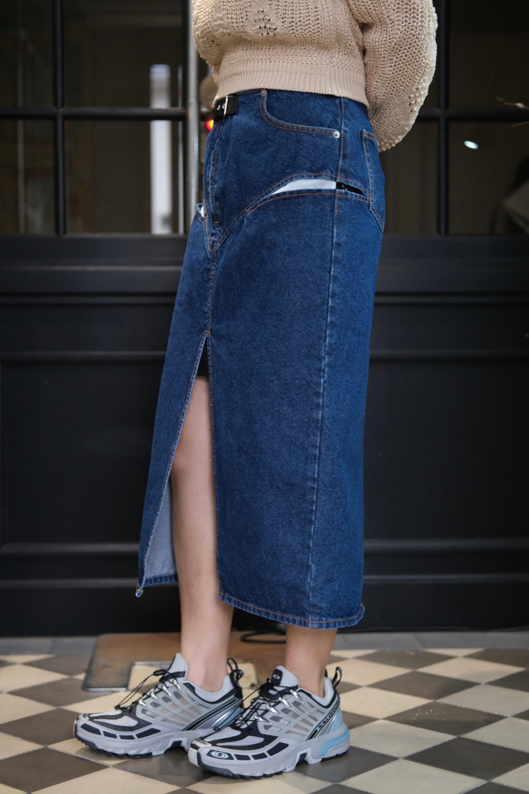 FETICO】CUT-OUT DENIM MIDI SKIRT - indigo - | loop